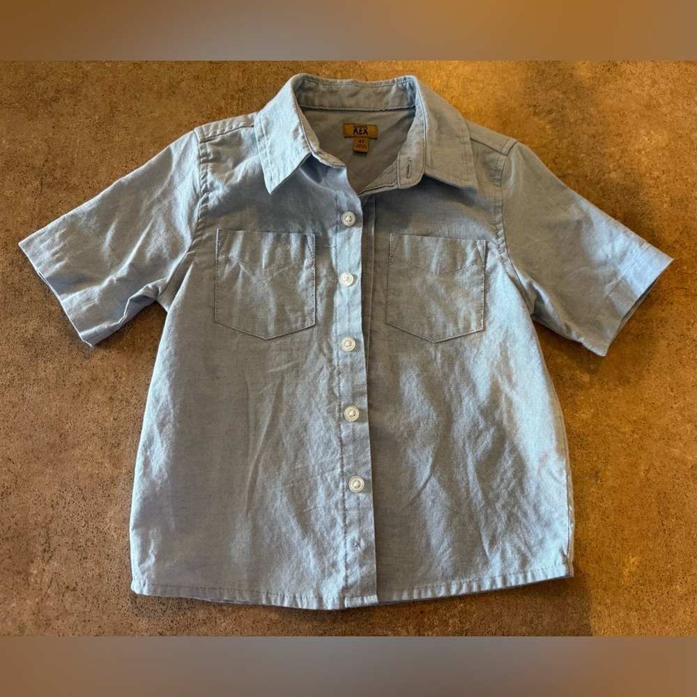 Maximum Rex Adorable Light Blue Youth Button-Up Short Sleeve Shirt, Size 4T
